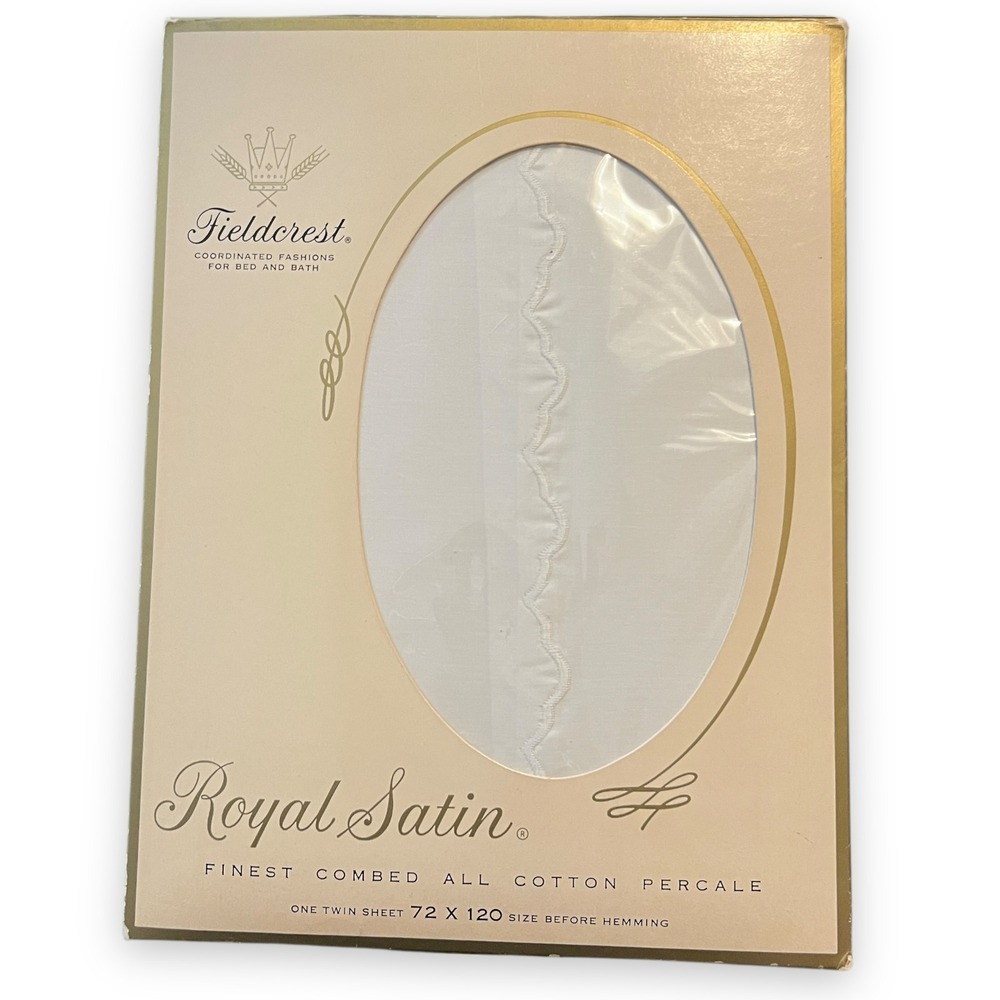 VTG Fieldcrest Royal Satin White‎ Twin Sheet 72x120 Scallop Hem Percale Cotton